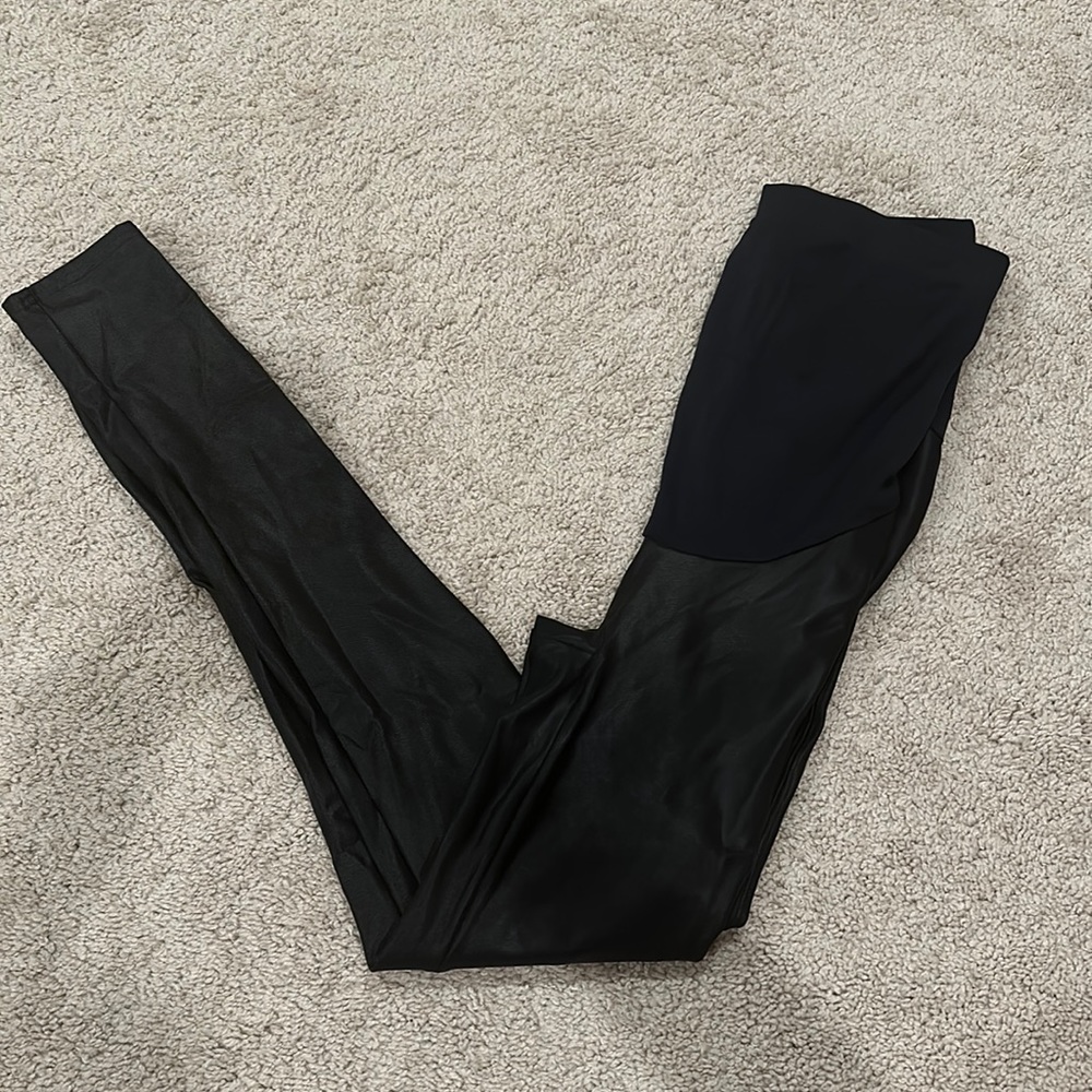 Spanx faux leather maternity leggings.